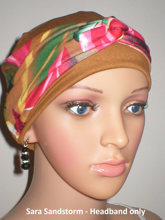 Soft twist jersey patterned stretchy chemo headbands - Sara sandstorm