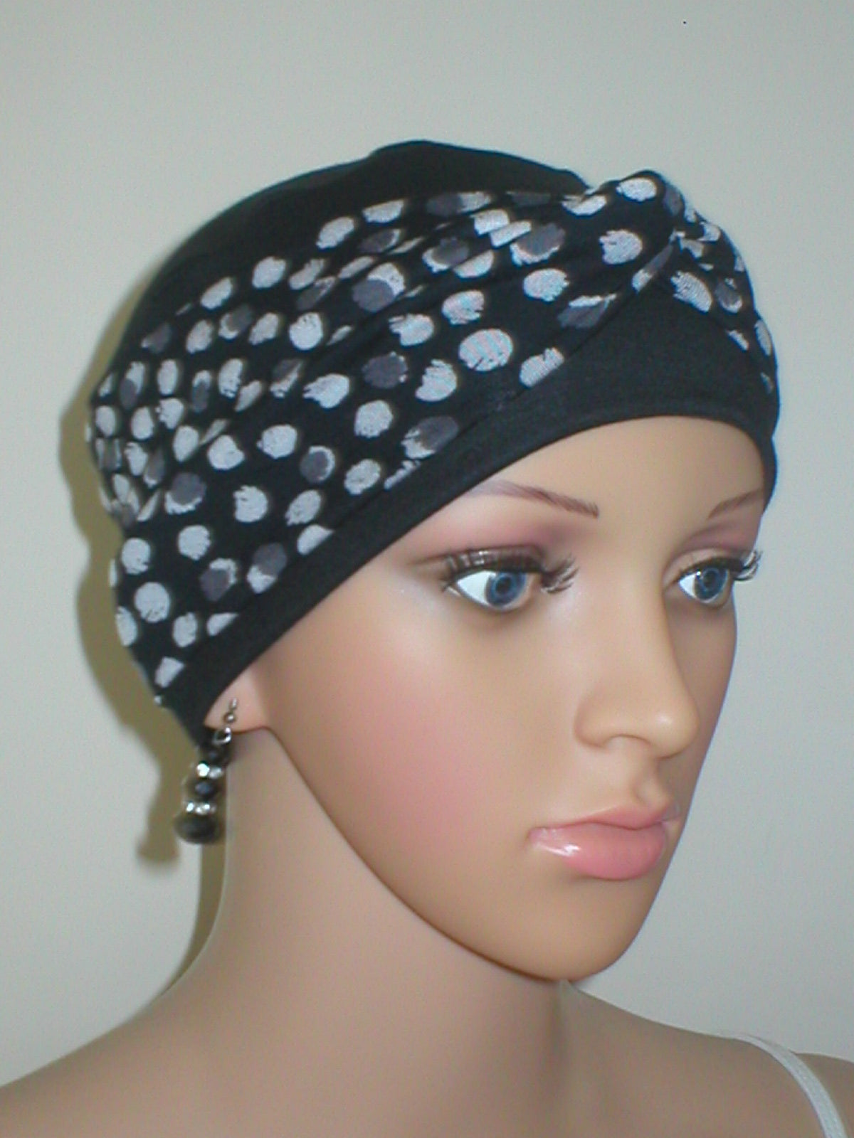 Soft breathable comfortable chemo hat and removable twist headband - Full coverage for cancer hairloss or Alopecia - Tina black grey pebbles