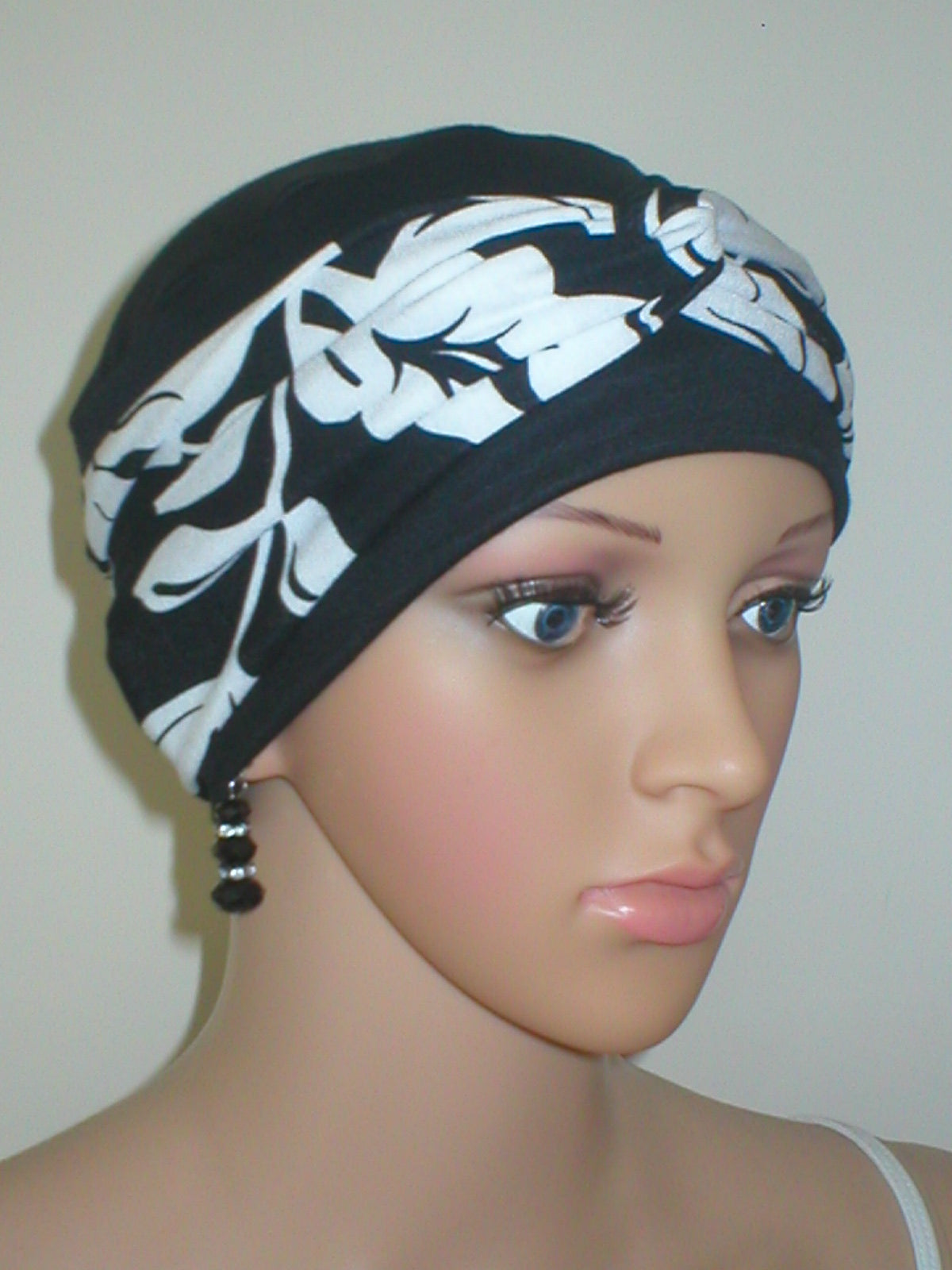 Soft breathable comfortable chemo hat and removable twist headband - Full coverage for cancer hairloss/Alopecia - Tina black regency