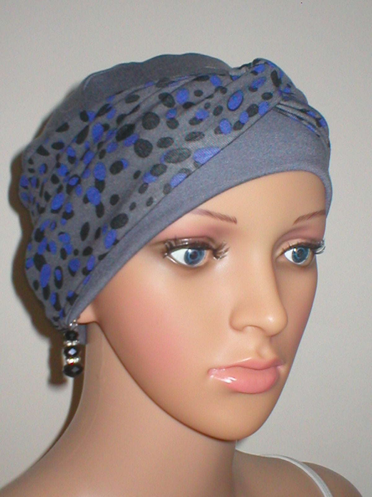 Soft breathable comfortable chemo hat and removable twist headband - Full coverage for cancer hairloss/Alopecia - Grey cheetah