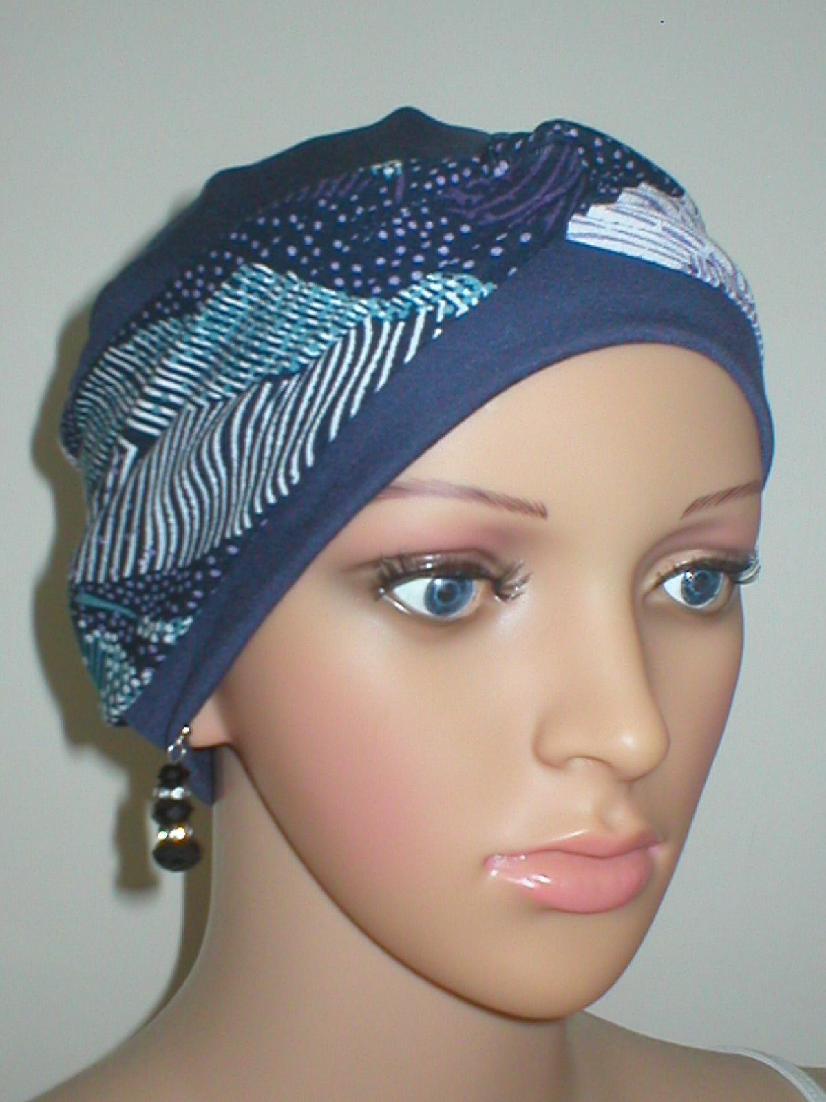 Soft breathable comfortable chemo hat and removable twist headband - Full coverage for cancer hairloss/Alopecia - Steel dotty leaves